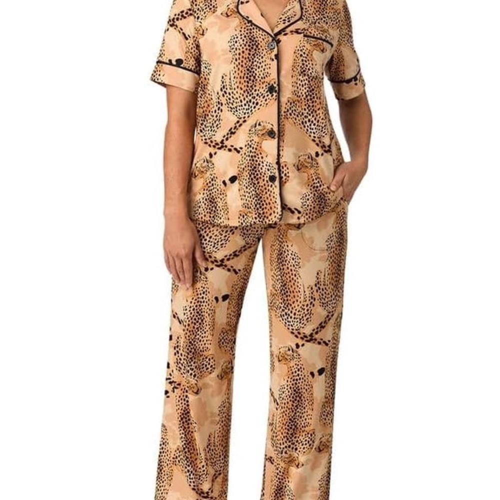 Leopard pajama set soft jersey stretch